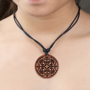 Black Necklace with a Vine Mandala Pendant Made of Sawo Wood