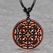 Black Necklace with a Vine Mandala Pendant Made of Sawo Wood