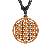 Black Necklace with Flower of Life Pendant Made of Sawo Wood