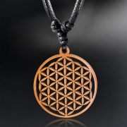 Black Necklace with Flower of Life Pendant Made of Sawo Wood