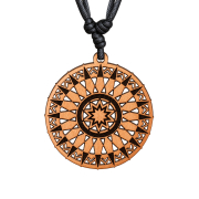 Black Necklace with a Sun Halo Pendant Made of Sawo Wood