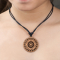 Black Necklace with a Sun Halo Pendant Made of Sawo Wood