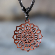 Black Necklace with Flower Mandala Pendant Made of Sawo Wood