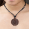 Black Necklace with Flower Mandala Pendant Made of Sawo Wood