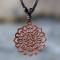 Black Necklace with Flower Mandala Pendant Made of Sawo Wood