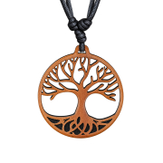 Black Necklace with Tree of Life Pendant Made of Sawo Wood