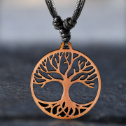 Black Necklace with Tree of Life Pendant Made of Sawo Wood
