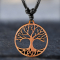 Black Necklace with Tree of Life Pendant Made of Sawo Wood