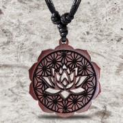 Black Necklace with Lotus Mandala Pendant Made of Sawo Wood