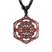 Black Necklace with Flower Mandala Pendant Made of Sawo Wood