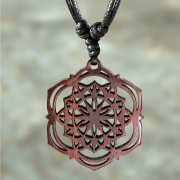 Black Necklace with Flower Mandala Pendant Made of Sawo Wood