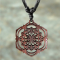 Black Necklace with Flower Mandala Pendant Made of Sawo Wood