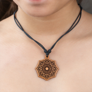Black Necklace with Mandala Oriental Flower Pendant Made...