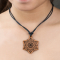 Black Necklace with Mandala Flower Pendant Made of Sawo Wood
