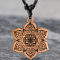 Black Necklace with Mandala Flower Pendant Made of Sawo Wood