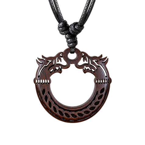Black necklace with two Viking dragon pendants made of Sawo wood