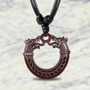 Black necklace with two Viking dragon pendants made of Sawo wood