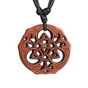 Black necklace with a Celtic triple knot pendant made of...