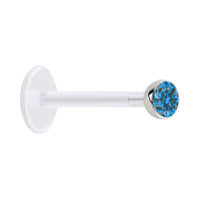 Micro Labret transparent mit Kugel und Kristall hellblau