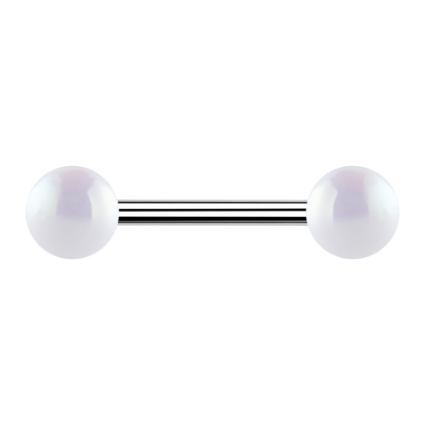Barbell silver with two balls metal-coated white