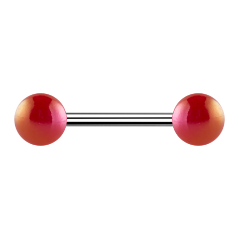Barbell silver with two balls metal-coated red